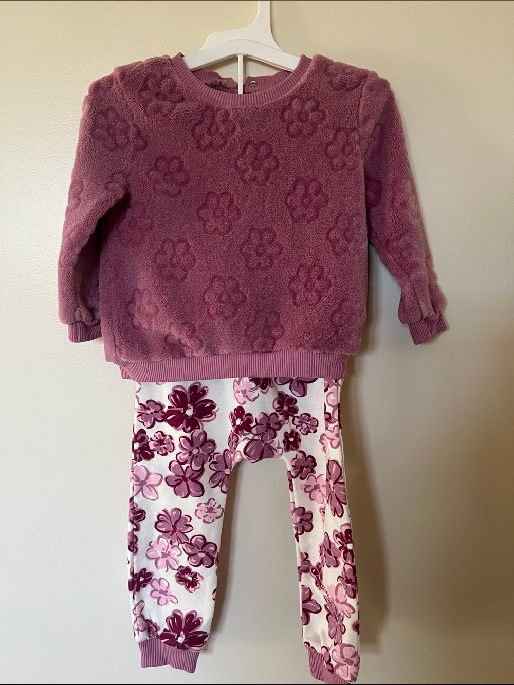 Baby Starters Mauve Floral Fleece Top with Pink Floral Leggings